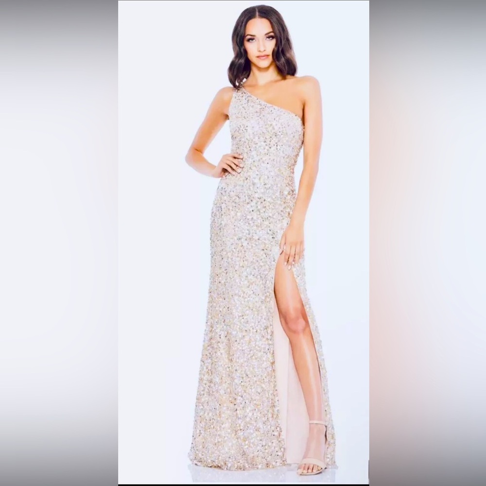 Dancing Queen One Shoulder White With Silver Sequins All Over Sparkling SZ 12